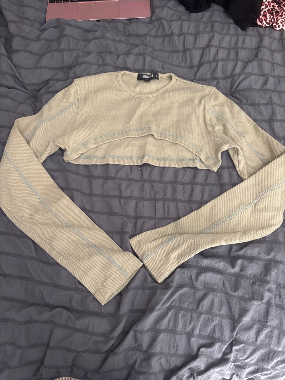 Missguided tall sage green cropped long-sleeve ribbed top